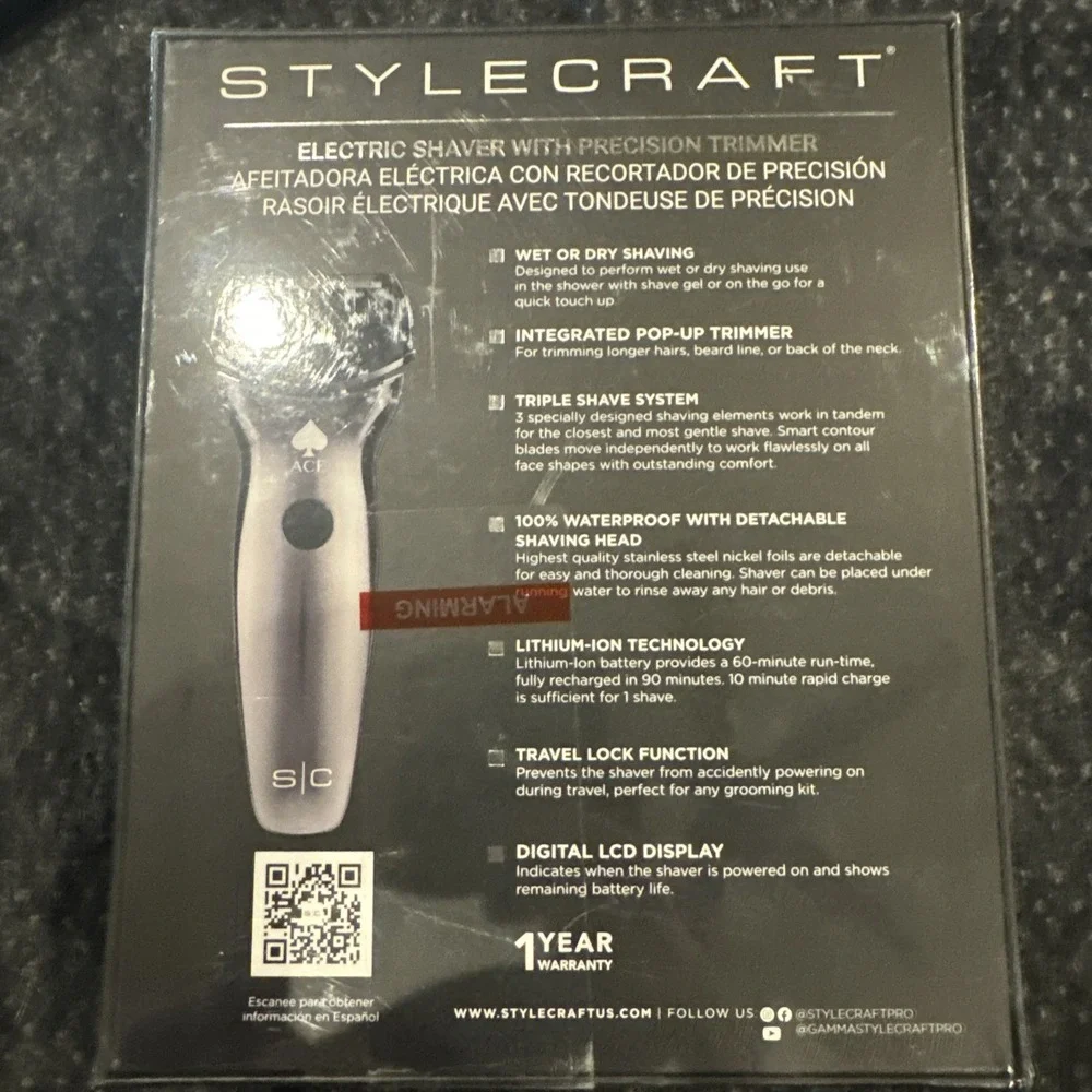 Stylecraft Ace 2.0 Electric Shaver W Precision Trimmer SC801 NEW